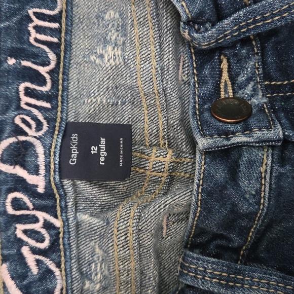 Gap Kids Denim | Girls Denim Jean Mini Skirt Floral Embroidery Size 12 - Picture 5 of 6